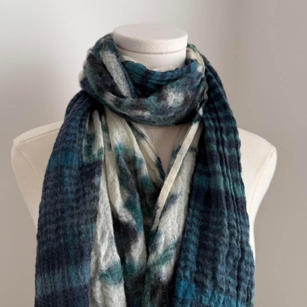 J. Jill 100% Wool Scarf Wrap Watercolor Floral Plaid Mixed Print